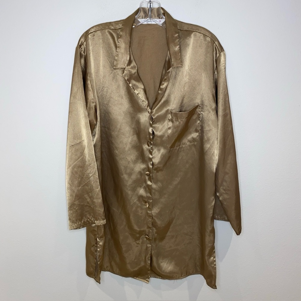 Vintage Victoria's Secret Gold‎ Satin Silky Button Up Nightgown Top Size M